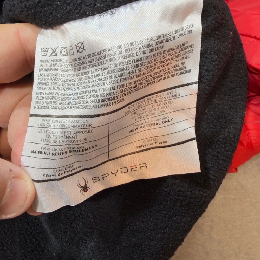 Spyder Puffer Jacket Boys XL‎ 18/20 Red Good Fleece Lined Hooded Quilted 1621